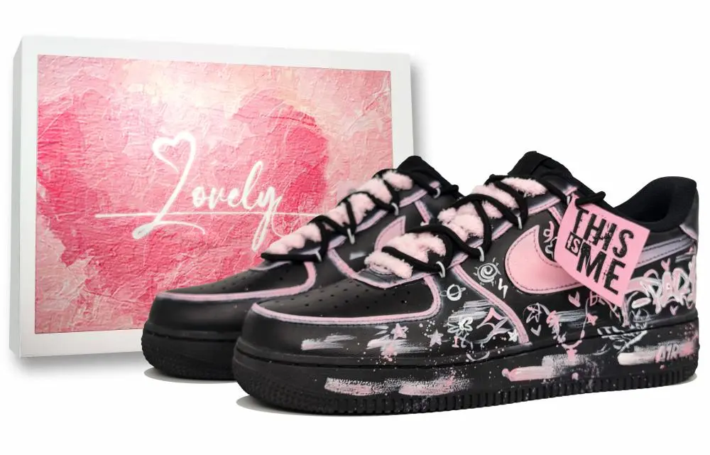 Nike Air Force 1 Abrasion Resistant Low top Skateboard Shoes Unisex Black Pink