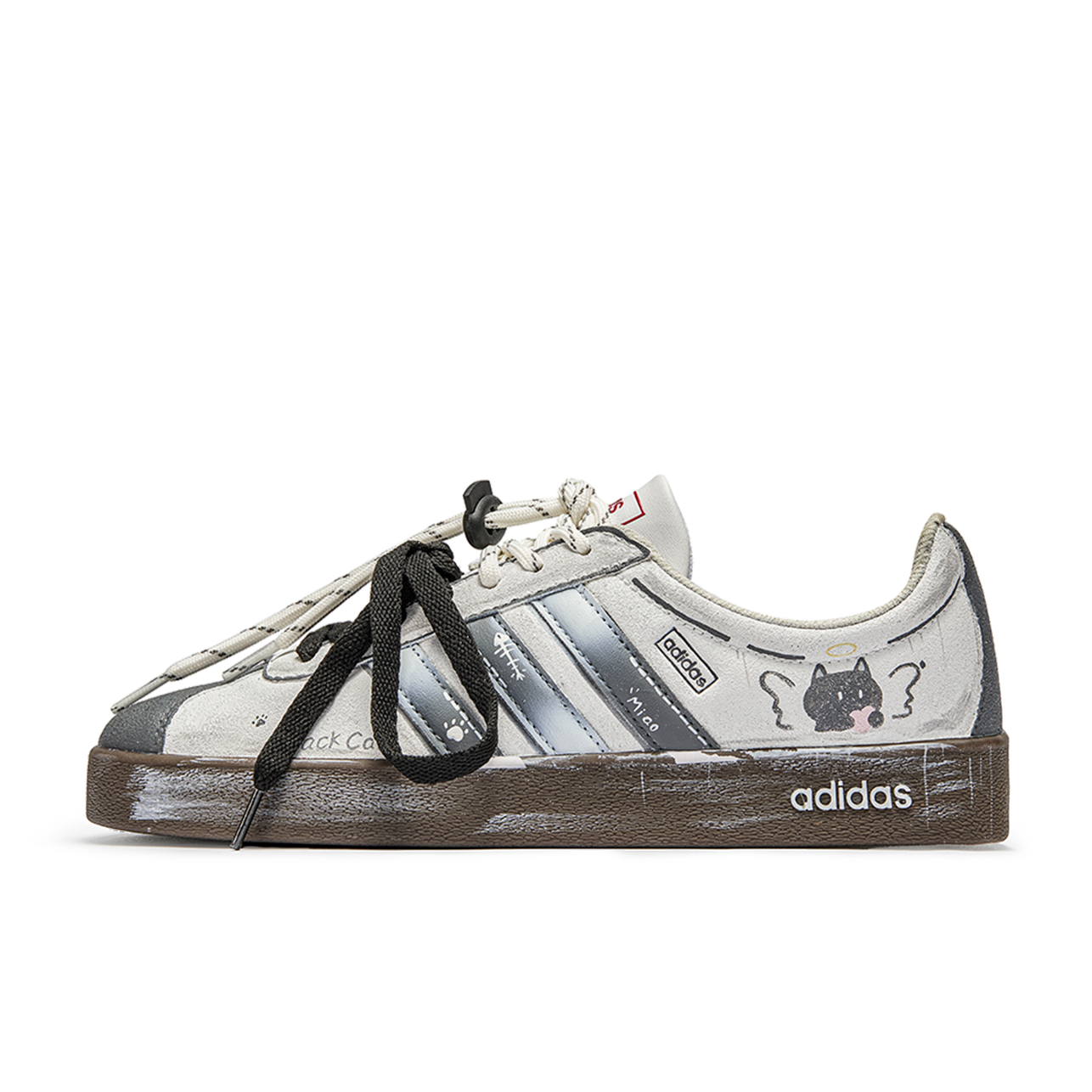 Adidas VL COURT 2.0 Da Vinci, Black Cat Low top Skateboard Shoes Unisex Gray Brown