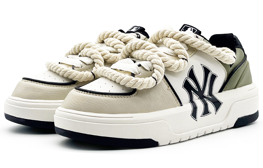 MLB Chunky Liner Wear-Resistant Height Increasing Low-Top Skateboard Shoes Unisex Beige White Green