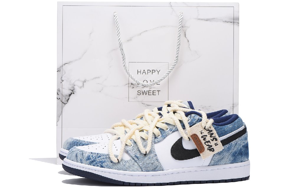 Jordan Air Jordan 1 Chestnut Slip Resistant Coverage Low Top Vintage Basketball Shoes Men's Blue