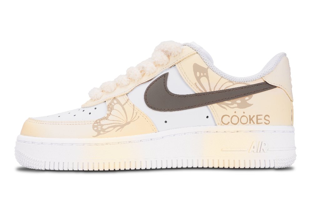 Nike Air Force 1 Butterfly Cookie Anti Slip Wear Resistant Low Top Skateboard Shoes Women's Yellow White