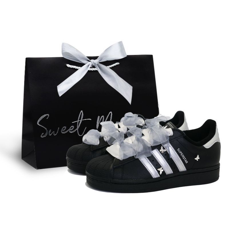 Adidas Originals SUPERSTAR Silver Butterfly Story Abrasion Resistant Low Top Skateboard Shoes Women's Silver White