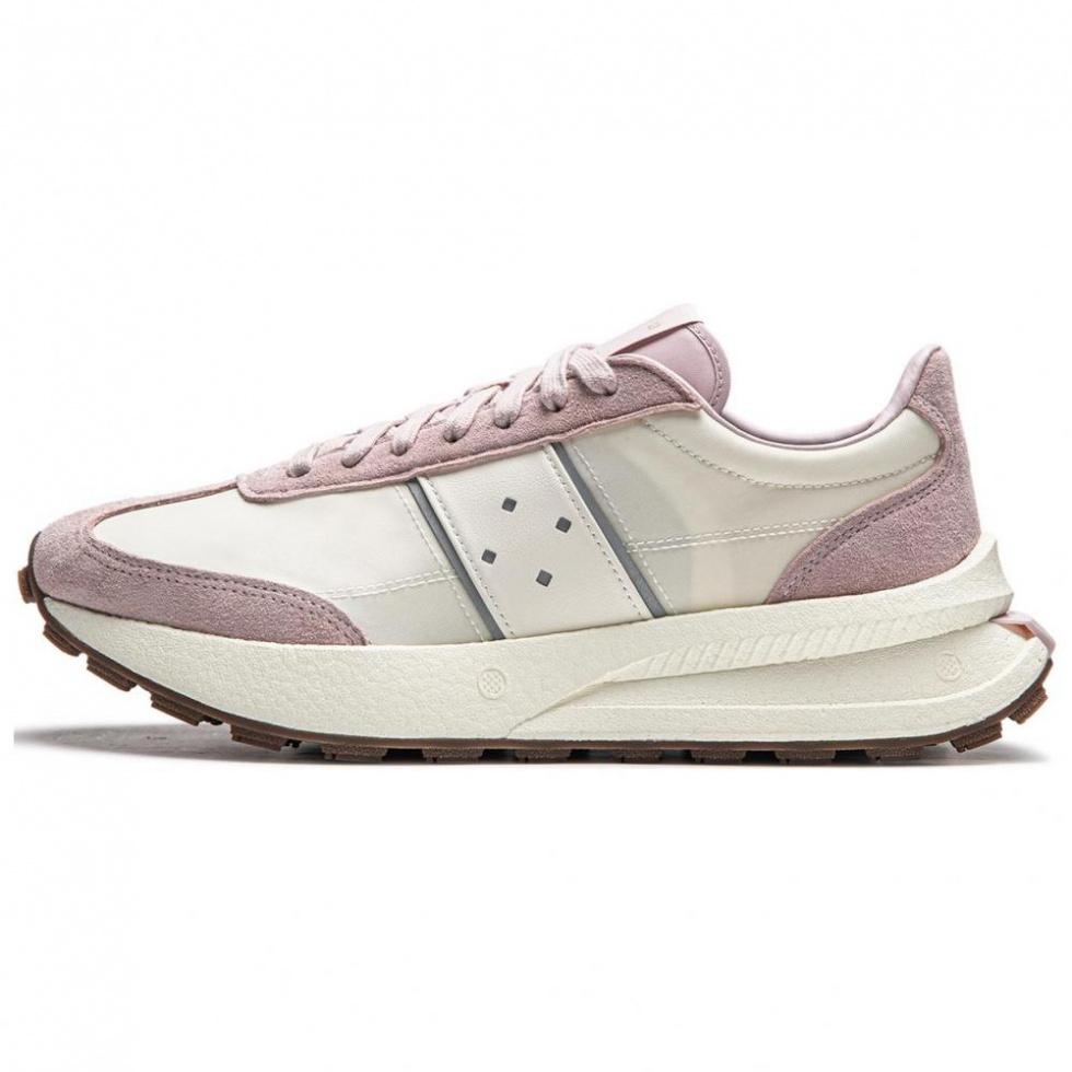 LiNing Cushioned Slip-Resistant Low-Top Casual Running Shoes Unisex Beige Pink