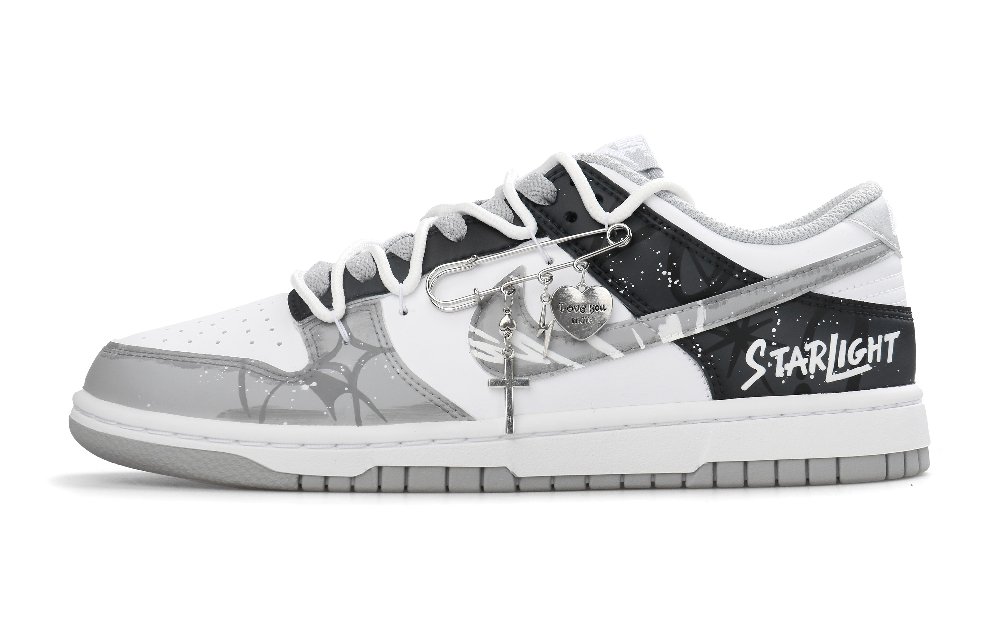 Nike Dunk Eternal Star Pattern Abrasion Resistant Low Top Skateboard Shoes Unisex Black White Gray