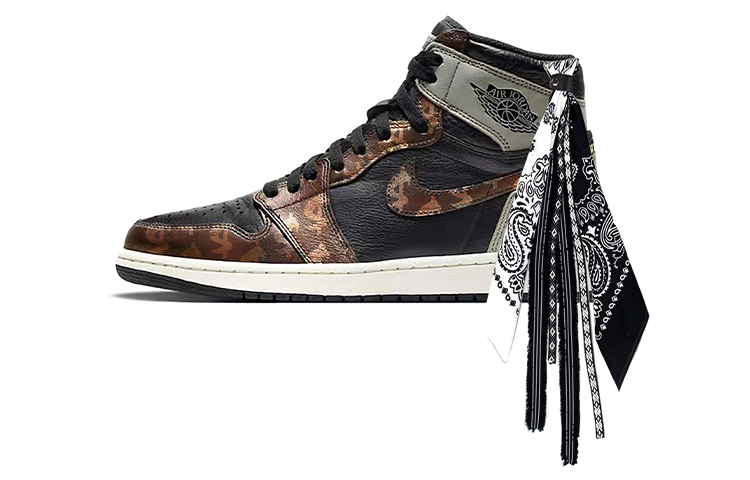 Jordan Air Jordan 1 Abrasion-Resistant High-Top Vintage Basketball Shoes Unisex Gray Brown Silk Scarf Edition