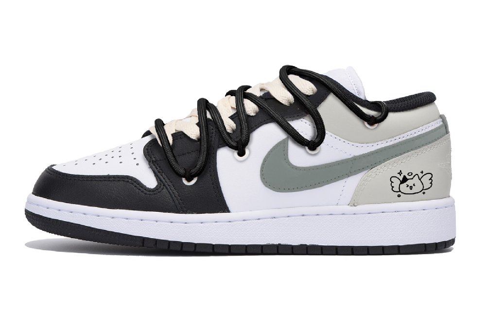 Jordan Air Jordan 1 Puppy Fragment Anti-Slip Wear-Resistant Low-Top Vintage Basketball Shoes Men's Black Gray