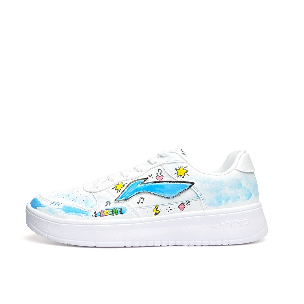 LiNing Pontoon Boats Lightweight, Breathable, And Slip Resistant Low top Skateboard Shoes Unisex White Blue