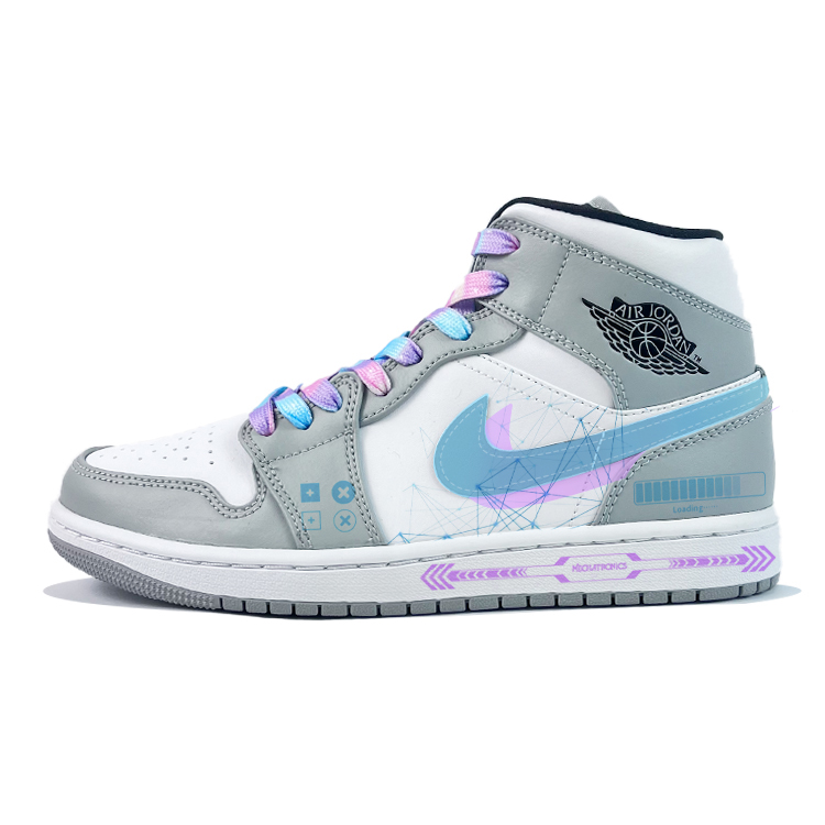 Jordan Air Jordan 1 Cushioning Anti-Slip And Wear-Resistant Mid-Top Vintage Basketball Shoes Men's Smoke Gray