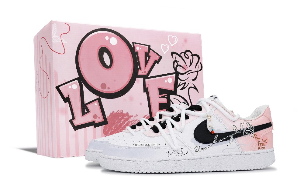 Nike Court Vision 1 Diana Rose, Pink Love Anti Slip Wear Resistant Low Top Skateboard Shoes Men's Pink Blue