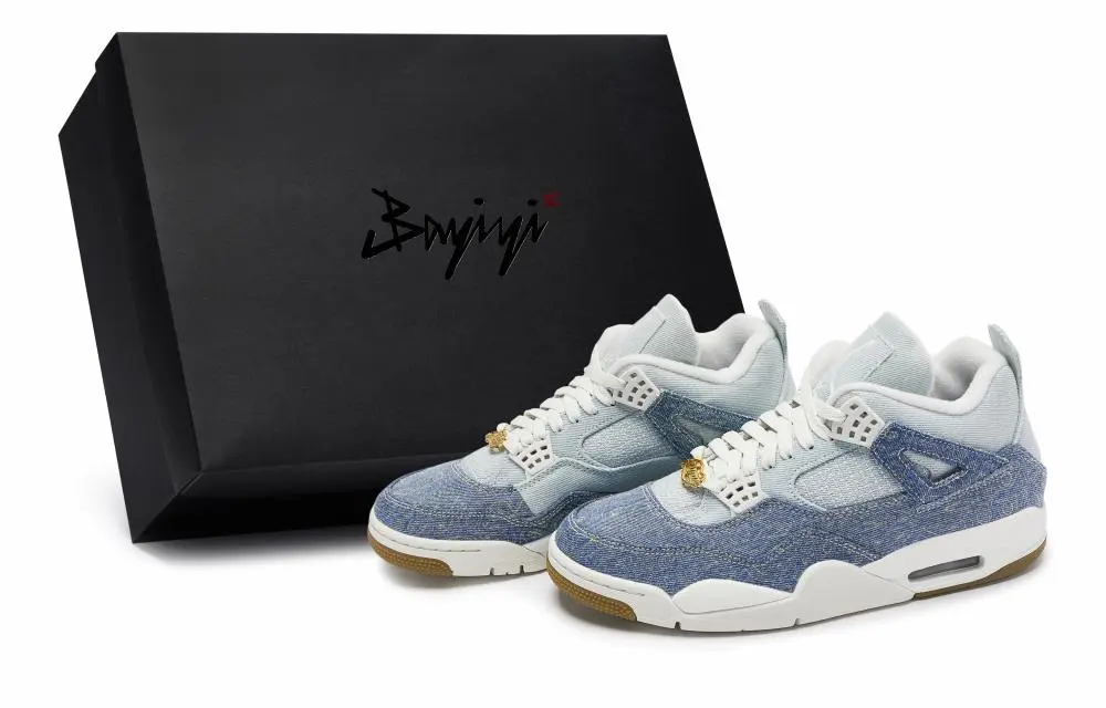 Jordan Air Jordan 4 811 Manufacturing, Cashews Denim Mid top Vintage Basketball Shoes Unisex White Blue