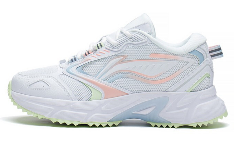 LiNing Cushioned Anti-Slip Wear-Resistant Breathable Lightweight Low-Top Running Shoes Women's White Pink Blue