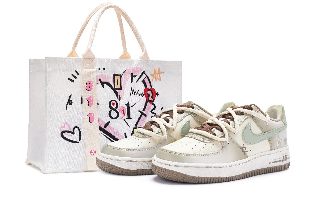 Nike Air Force 1 Low Top Skateboard Shoes Men's Beige White Brown