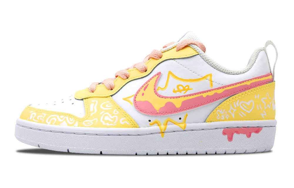 Nike Court Borough Low-Top Skateboard Shoes Women's Yellow Pink