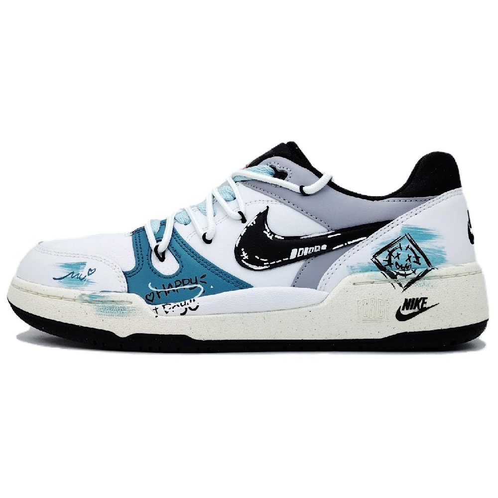 Nike Full Force Anti-Slip And Wear-Resistant Support Low-Top Skateboard Shoes Men's White Blue
