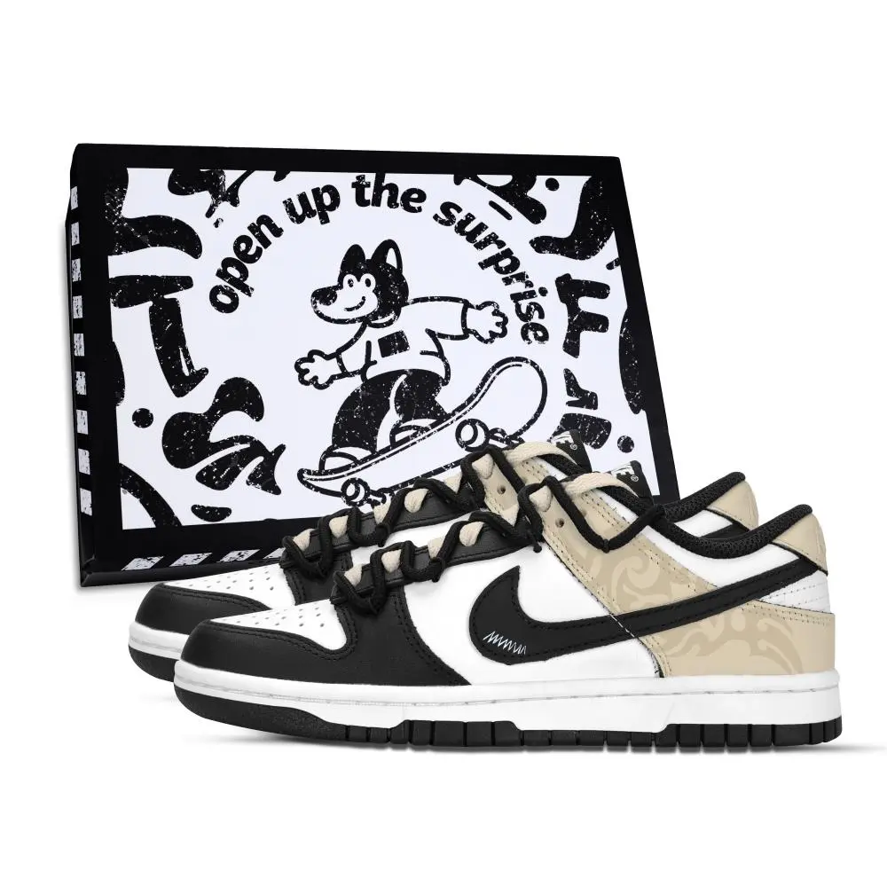 Nike Dunk Ink Texture Slip Resistant Abrasion Resistant Low top Skateboard Shoes Unisex Black White Yellow
