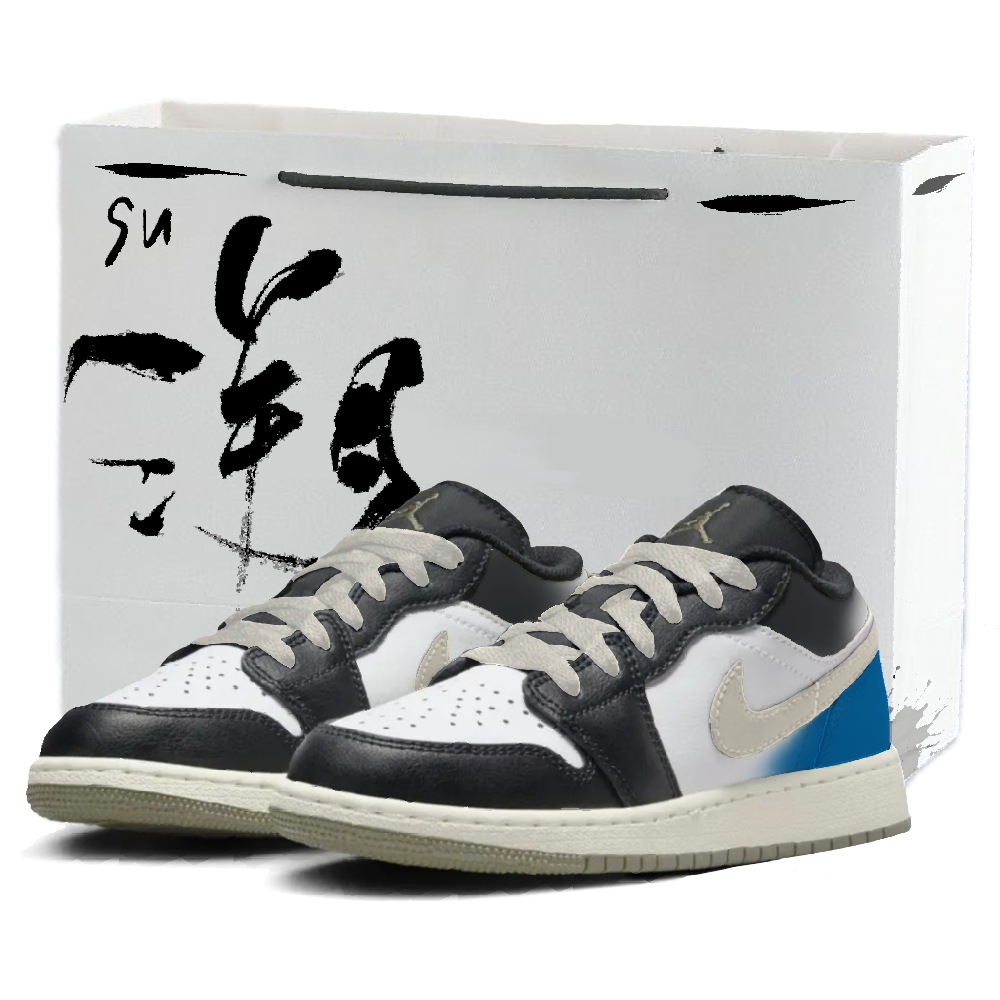 Jordan Air Jordan 1 Gradient Abrasion Resistant Low Top Vintage Basketball Shoes Unisex Blue White