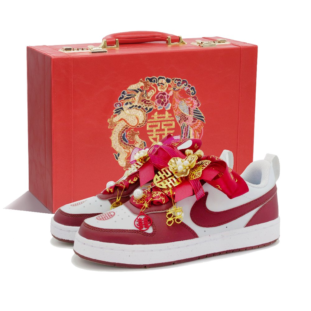Nike Court Borough 2 GS Happy Lotus Carp Anti Slip Wear Resistant Low Top Skateboard Shoes Women's Red White
