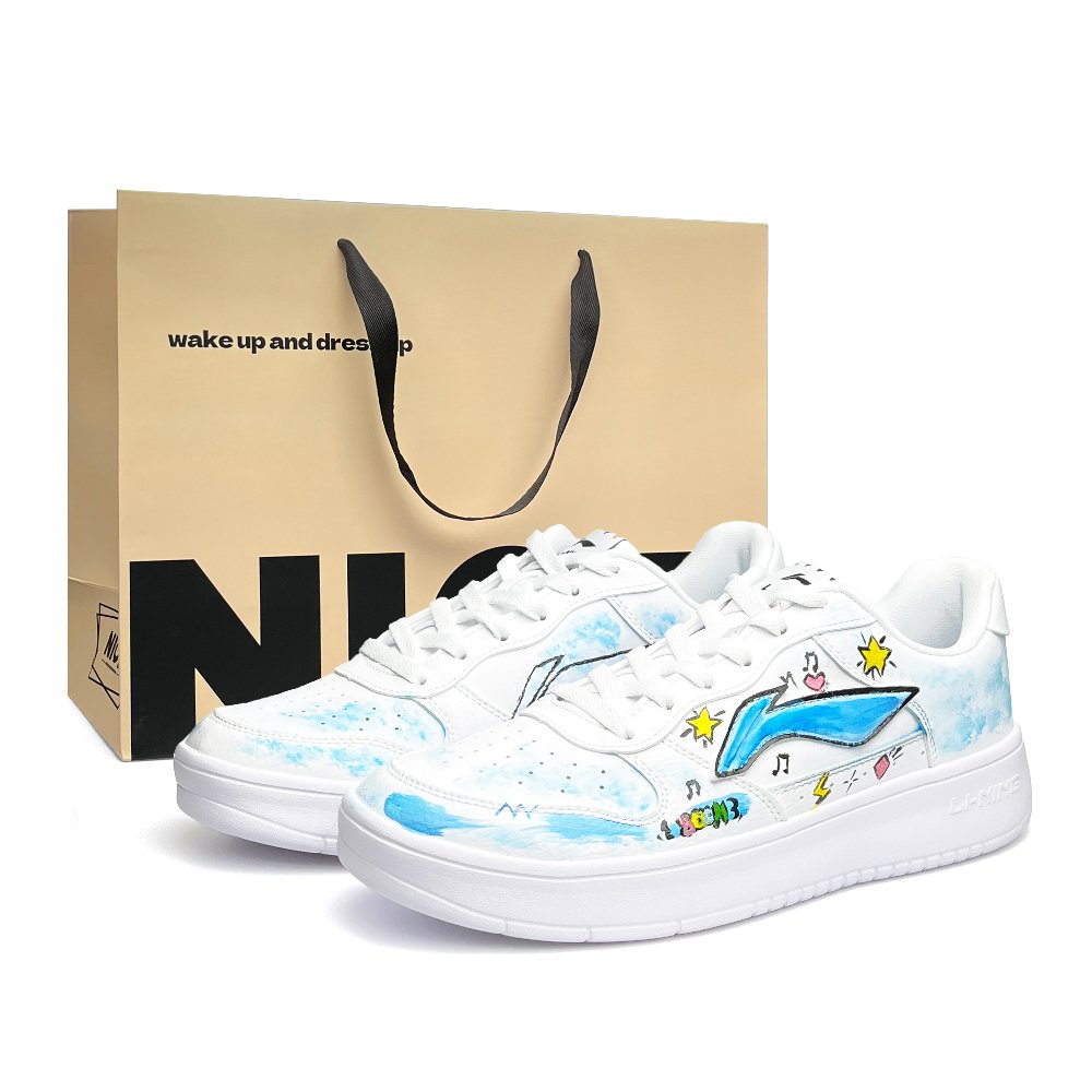 LiNing Pontoon Boats Abrasion Resistant Breathable Low Top Skateboard Shoes Unisex White Blue