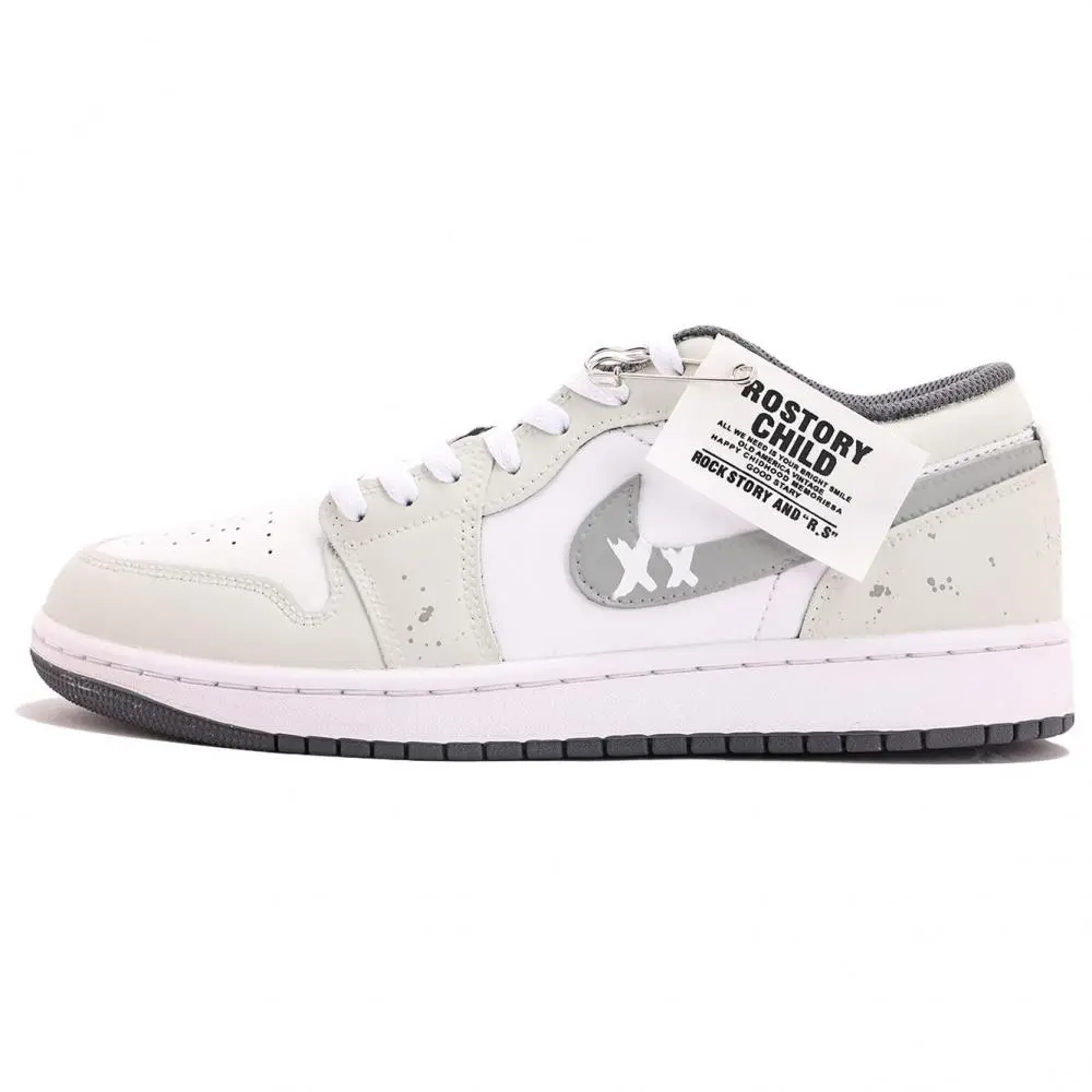 Jordan Air Jordan 1 Abrasion Resistant Coverage Low top Vintage Basketball Shoes Unisex Light Gray