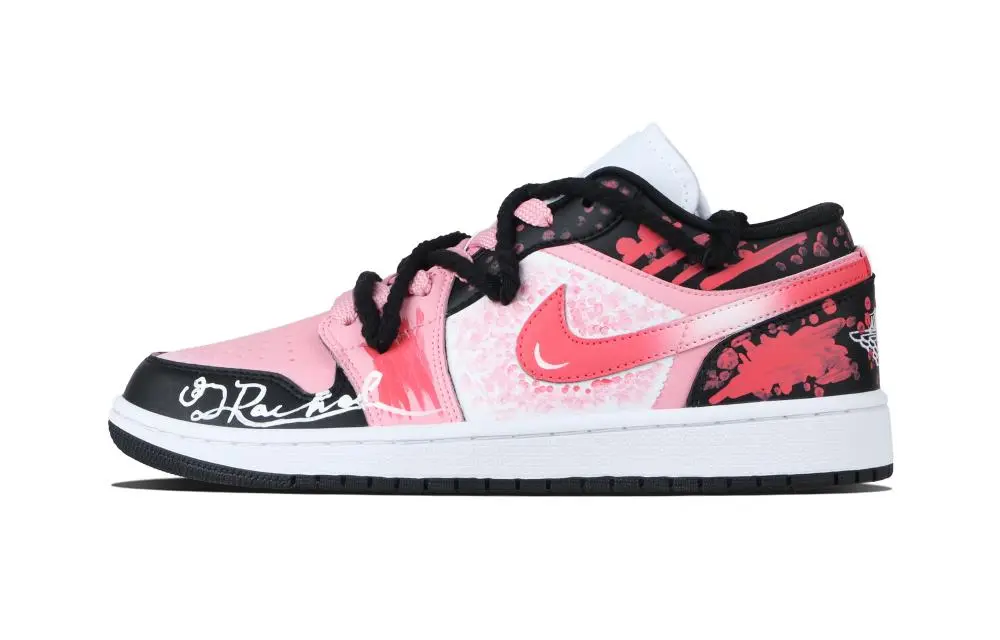 Jordan Air Jordan 1 Pink Ink Low top Vintage Basketball Shoes Unisex Pink Black