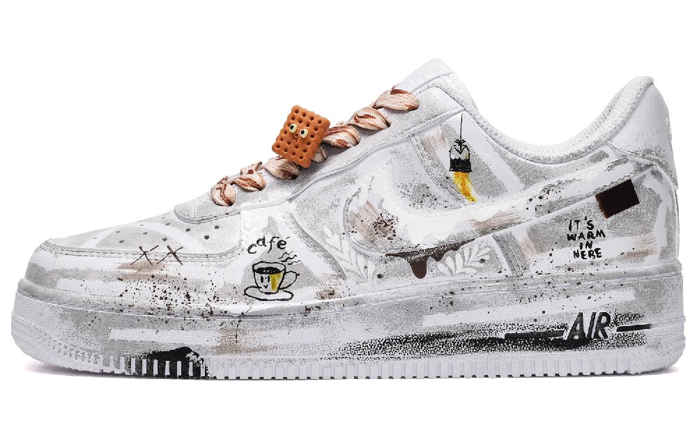 Nike Air Force 1 Low CUS ID Cappuccino Anti-Slip Wear-Resistant Low-Top Skateboard Shoes Women's Gray White
