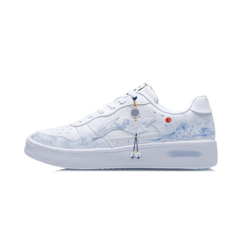 LiNing Pontoon Boats Wear resistant And Lightweight Low Top Skateboard Shoes Men's Blue White