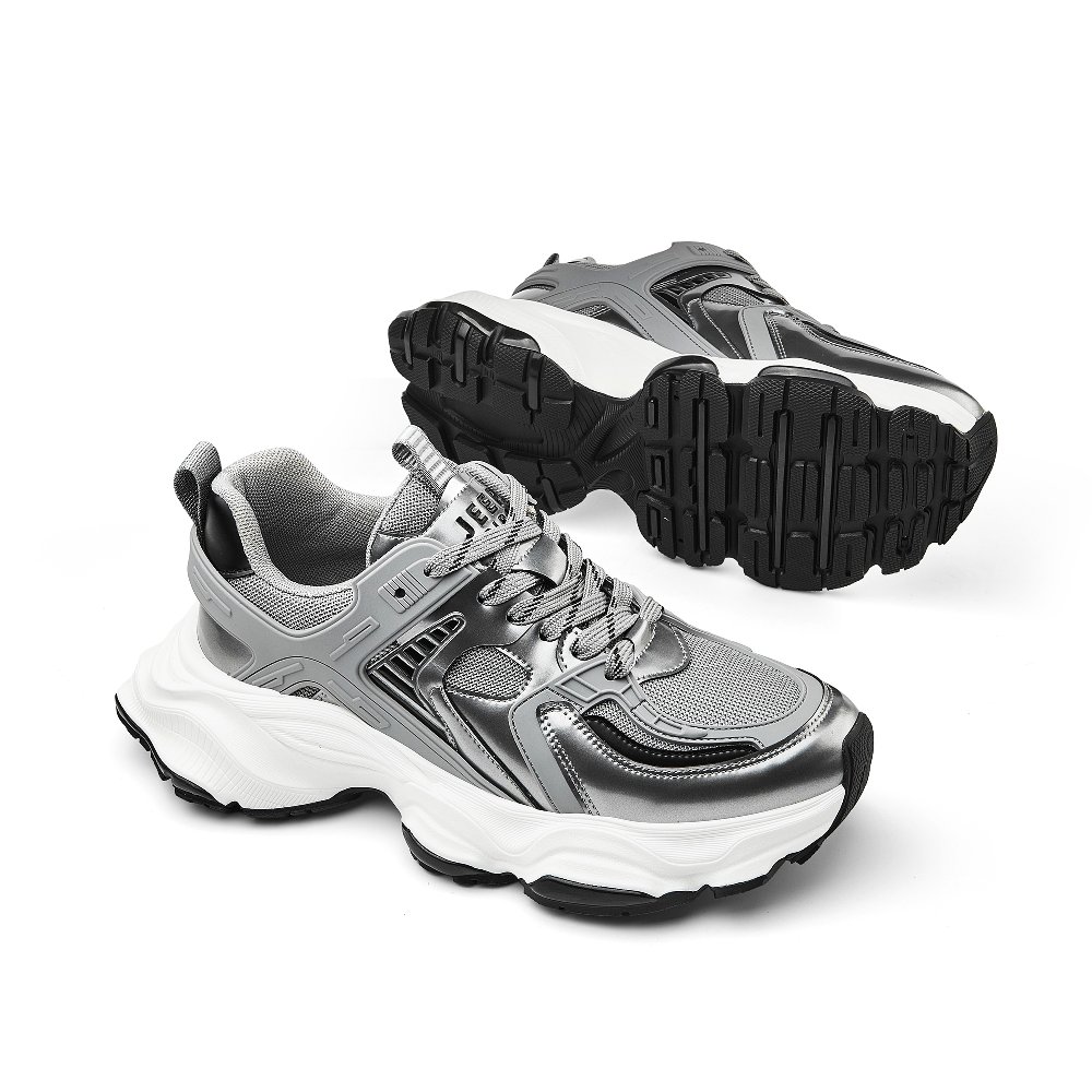 JEEP SPIRIT Breathable Height Increase Low Top Chunky Sneakers Men's Silver