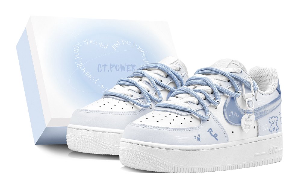Nike Air Force 1 Air Force 1 Slip Resistant Low Top Skateboard Shoes Men's White Blue