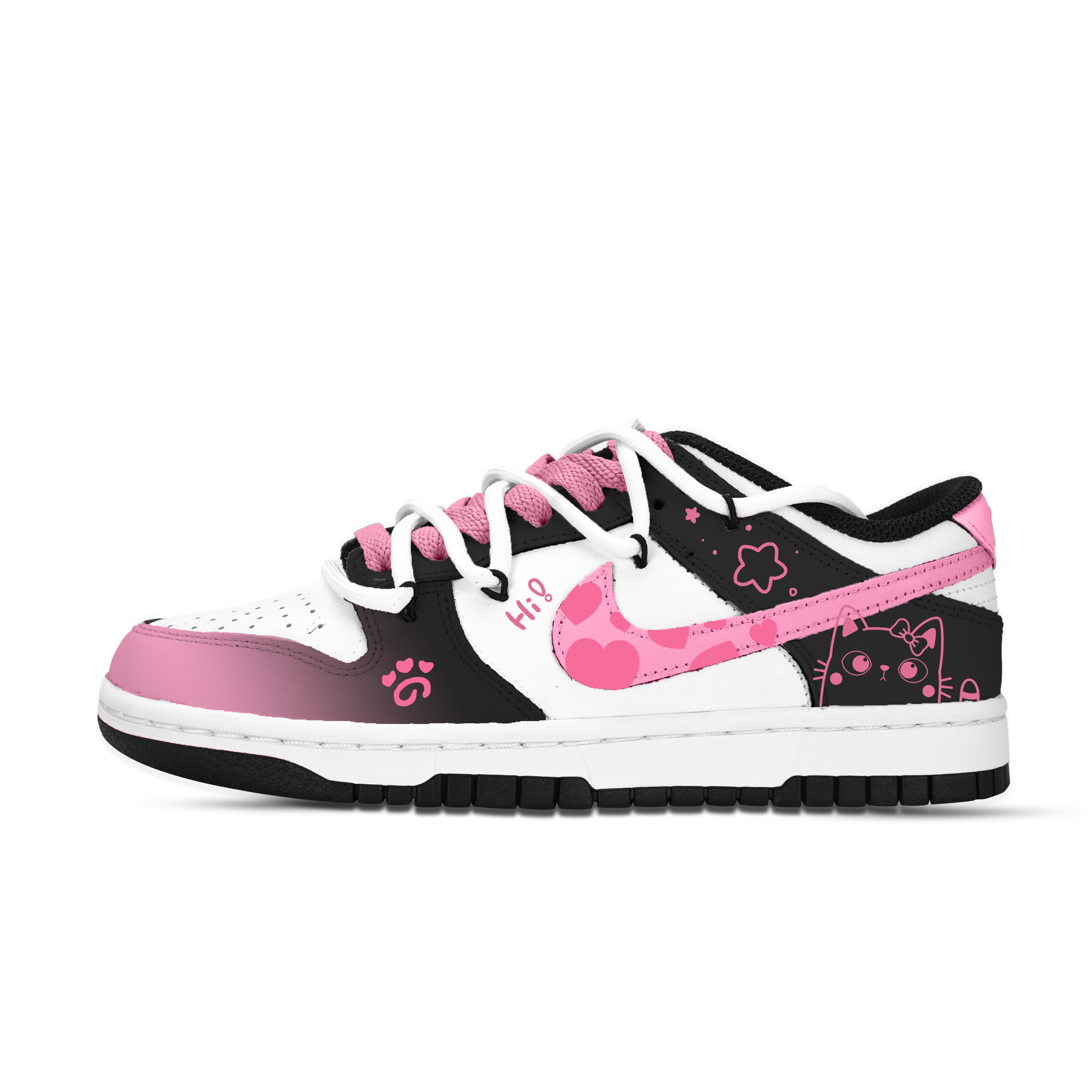 Nike Dunk Peeking Slip Resistant Abrasion Resistant Low top Skateboard Shoes Unisex Pink Black White