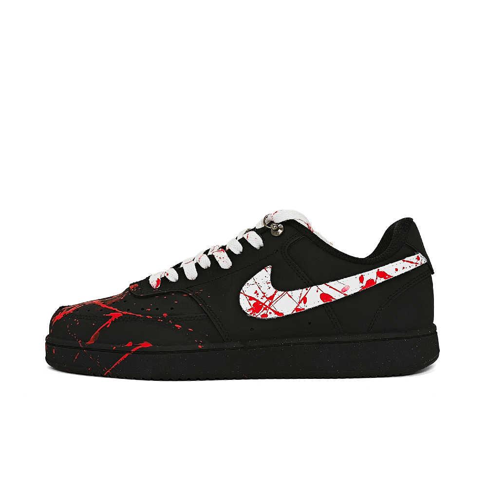 Nike Court Vision Anti-Slip And Wear-Resistant Lightweight Low-Top Skateboard Shoes Unisex Black White Red