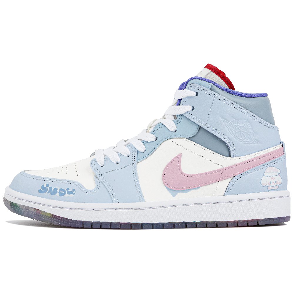 Jordan Air Jordan 1 Abrasion-Resistant Mid-Top Vintage Basketball Shoes GS Pink Blue