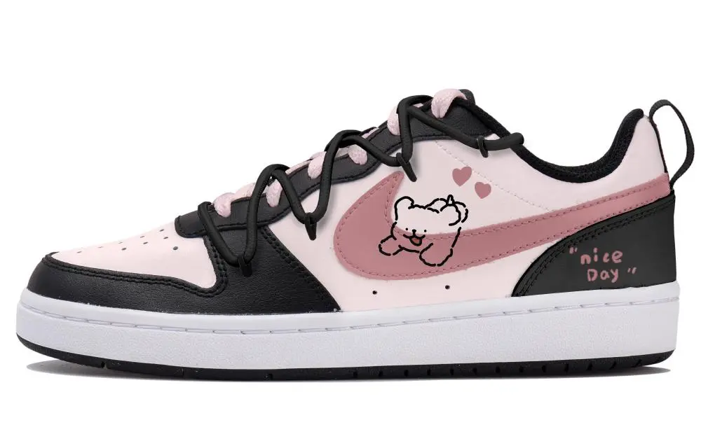 Nike Court Borough 2 Slip Resistant Low Top Skateboard Shoes GS White Black Pink