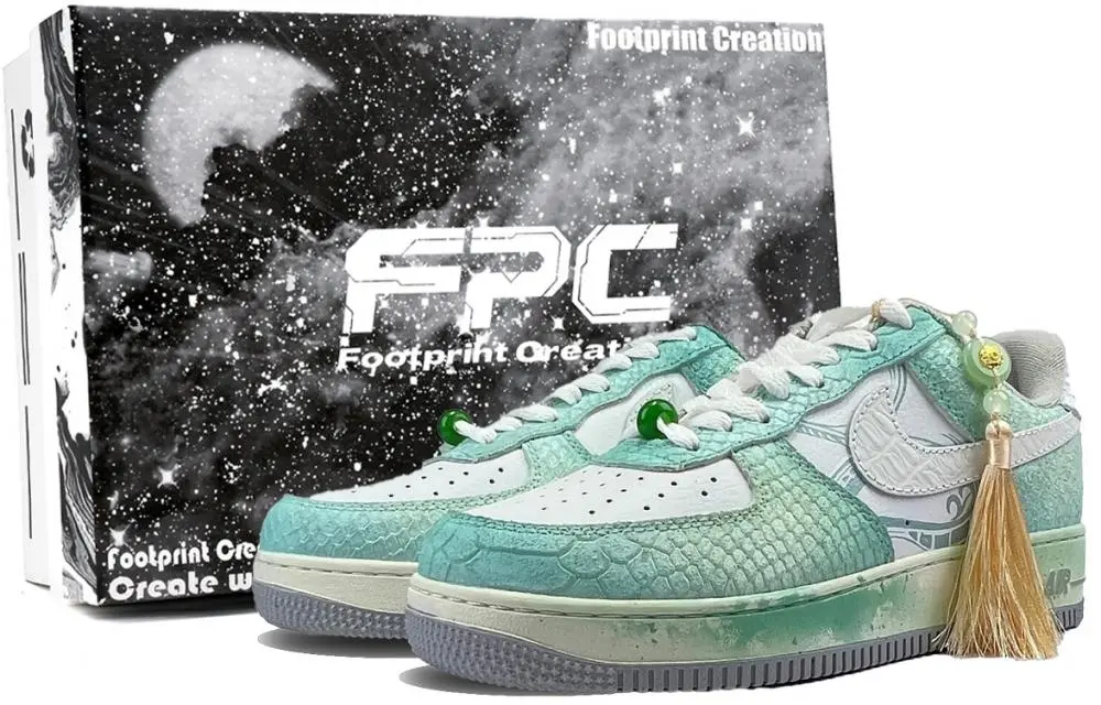 Nike Air Force 1 Emerald Snake, Footprint Innovation Abrasion Resistant Low top Skateboard Shoes Unisex Light Green