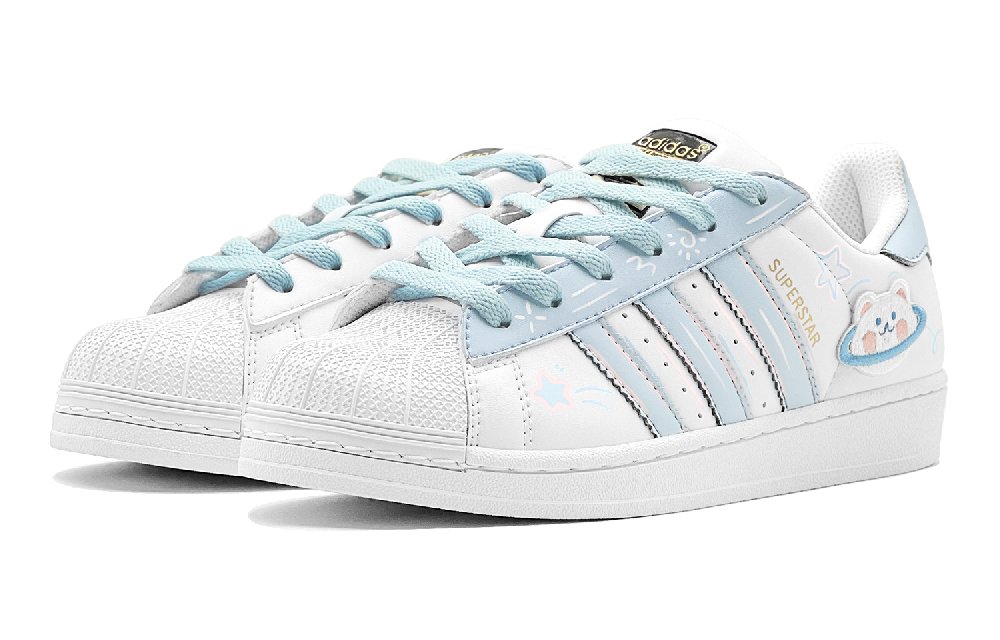 Adidas Originals Superstar Romantic 520 Shooting Stars Bear, Couple's Low Top Skateboard Shoes Unisex Blue White