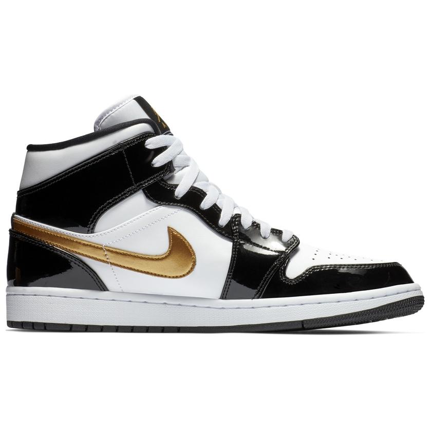 Jordan 1 Mid Patent Black White Gold купить в интернет-магазине Yoocart с быстрой доставкой по России.