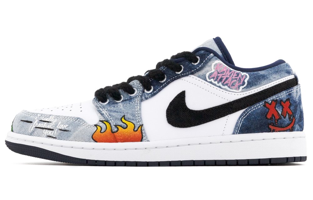 Jordan Air Jordan 1 Slip-Resistant Low-Top Vintage Basketball Shoes Men's Black White Blue