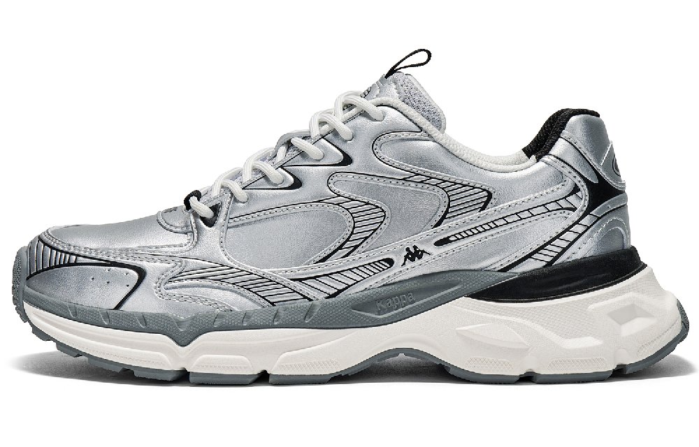 Kappa Anti Slip Wear Resistant Low Top Chunky Sneakers Unisex Silver