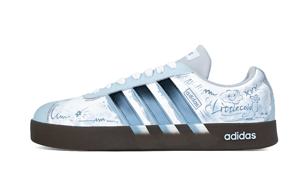 Adidas VL COURT 2.0 Heartbeat Cloud White Cushioning, Wear Resistant Low Top Skateboard Shoes Unisex Sky Blue