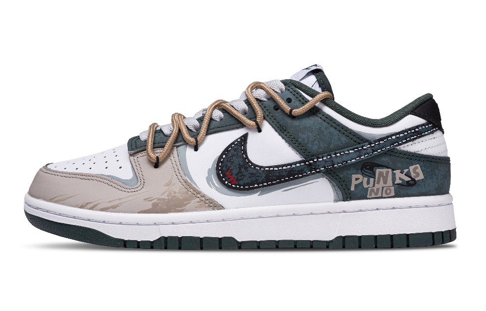 Nike Dunk Mist Brown Forestscape Wear resistant And Lightweight Low Top Skateboard Shoes Unisex White Brown