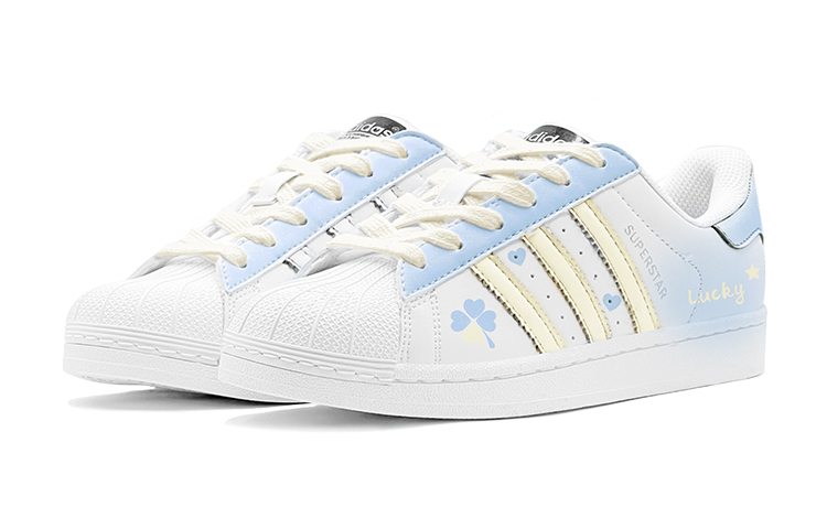 Adidas Originals SUPERSTAR Double Festival Greetings, Lucky Four Leaf Clover Low Top Skateboard Shoes Unisex Blue White купить в интернет-магазине Yoocart с быстрой доставкой по России.
