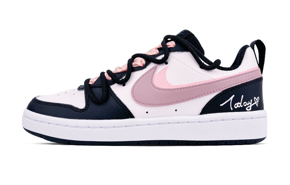 Nike Court Borough Anti Slip Wear Resistant Low Top Skateboard Shoes GS Black Pink