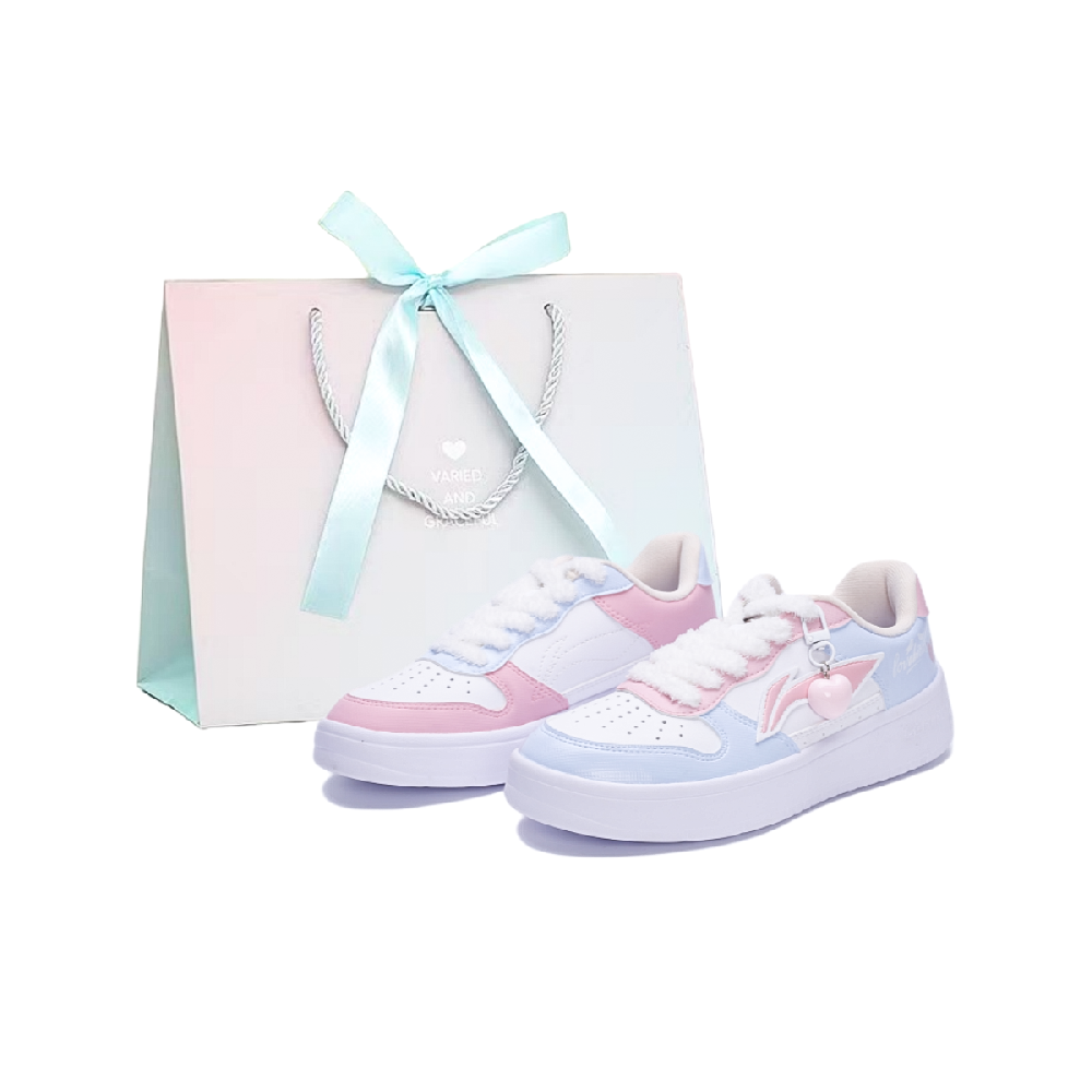 LiNing Pontoon Boats Abrasion Resistant Balance Low Top Skateboard Shoes Women's Blue Pink Mismatched