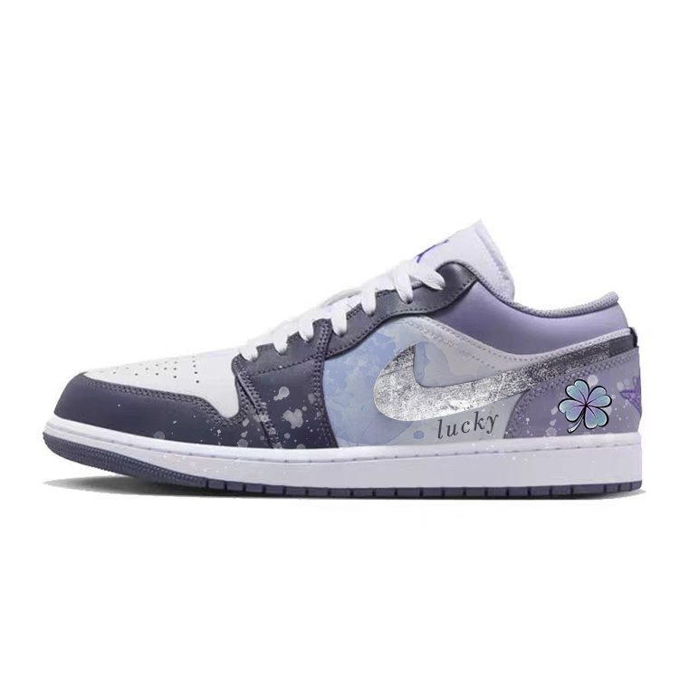 Jordan Air Jordan 1 Anti Slip Wear Resistant Low Top Vintage Basketball Shoes Men's Purple White