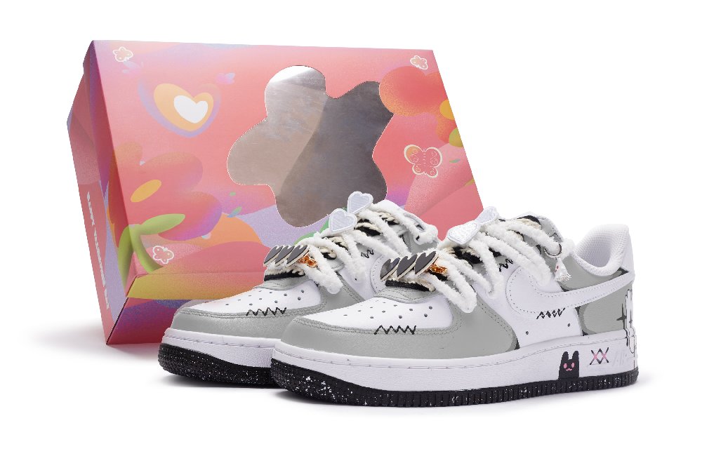 Nike Air Force 1 Low Top Skateboard Shoes Women's Black White Gray
