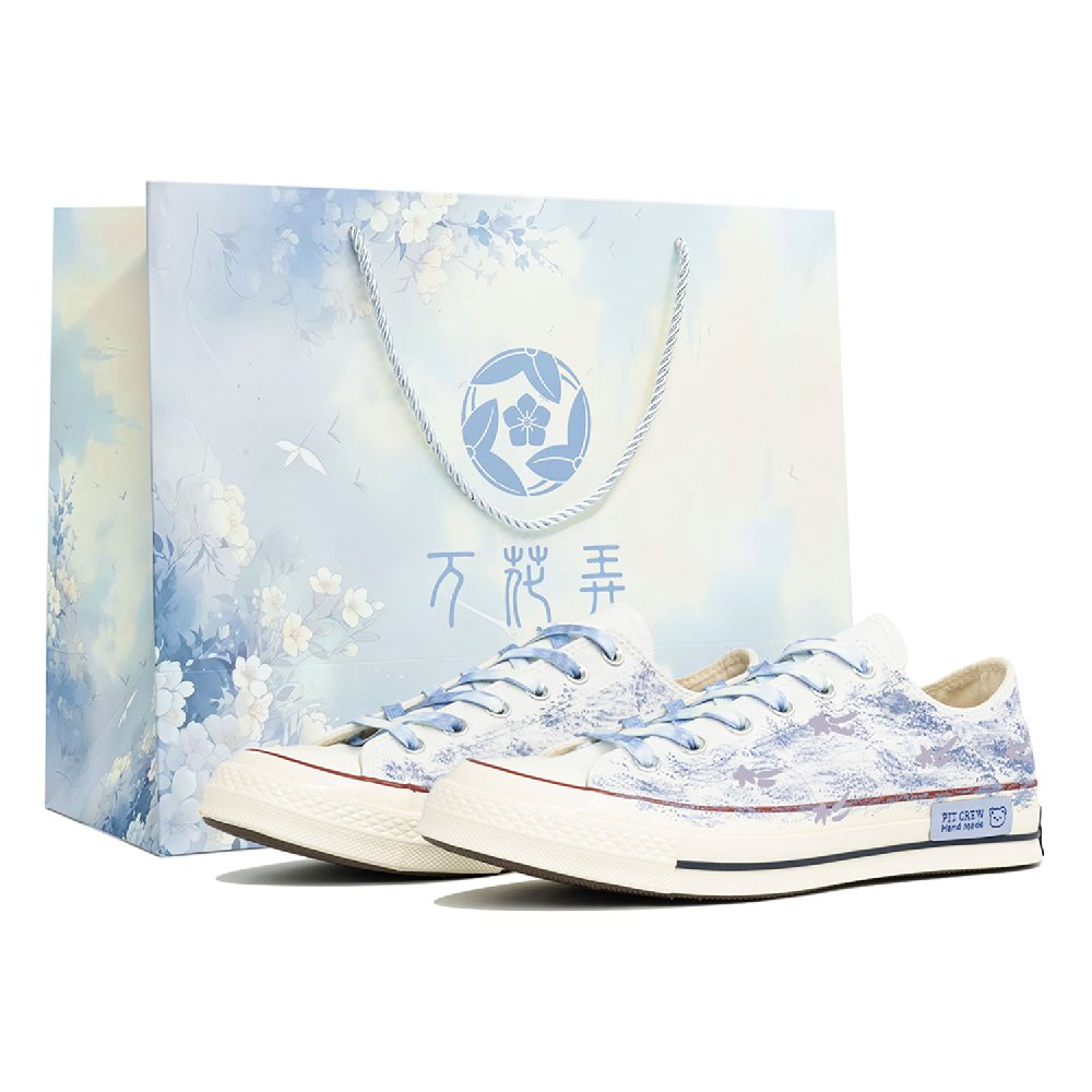 Converse Chuck 70 Wan Hua Nong, Blue Mood, Shopping Bag Abrasion Resistant Low top Canvas Shoes Unisex White Blue