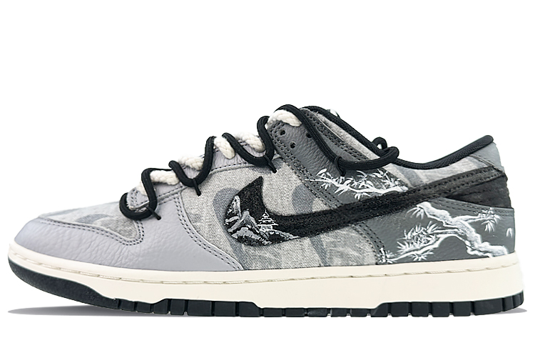 Nike Dunk Low Low-Top Skateboard Shoes Men's Gray White Black