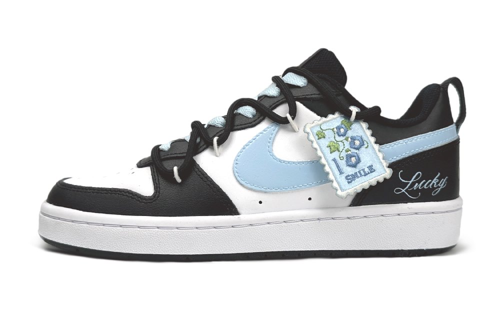 Nike Court Borough Low-Top Skateboard Shoes Women's Black White Blue