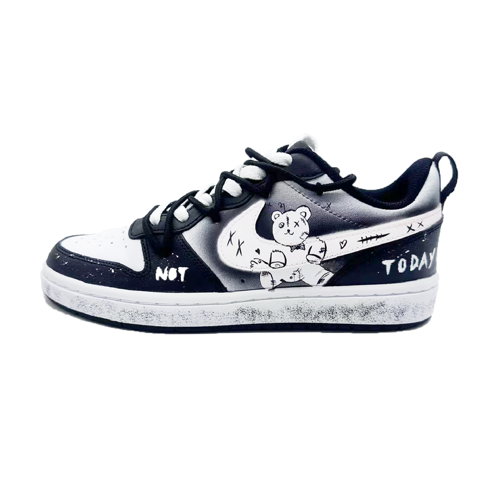 Nike Court Borough 2 Non-slip Lightweight Low-Top Skateboard Shoes GS Black White