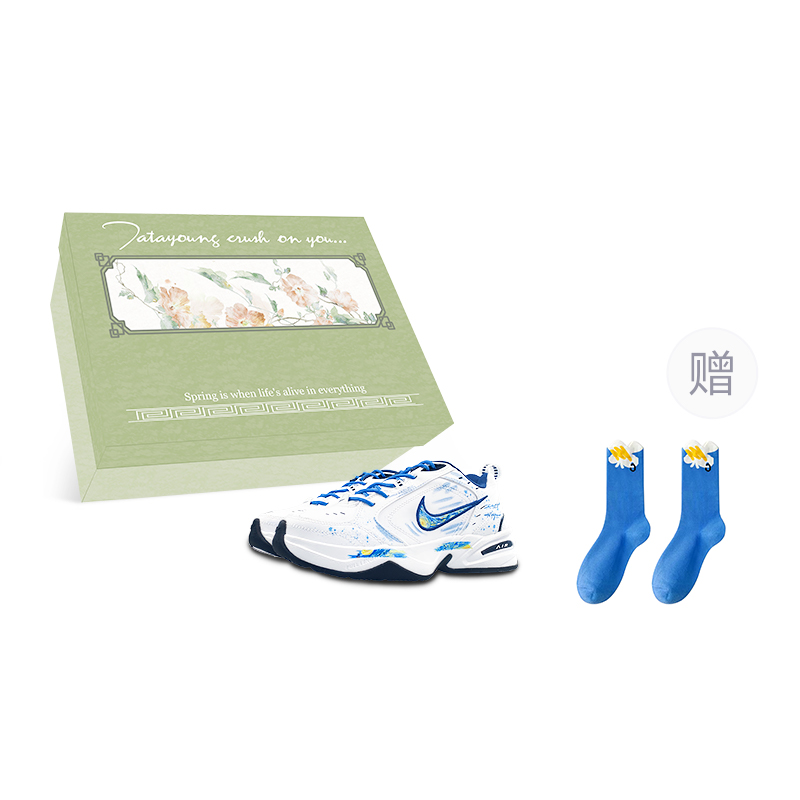 Nike Air Monarch 4 Support Coverage Moisture-Wicking Low-Top Chunky Sneakers Unisex White Blue