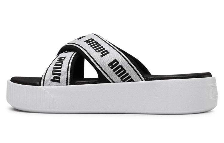 PUMA Platform Slide Tape Slippers For Black/White Women's